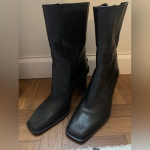 Zara square toe black leather  booties